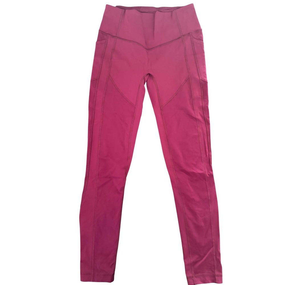 Lululemon Leggings Size 8 Burgundy High Rise Side Pockets Yoga 27"